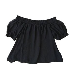 1. State Black Sheer Short Sleeve Smocked Neck Off The Shoulder Blouse Medium